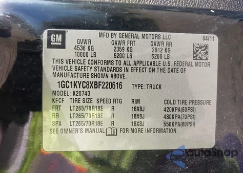 2011 Chevrolet Silverado 2500Hd Ltz z USA, uszkodzony, nr VIN 1GC1KYC8XBF220616